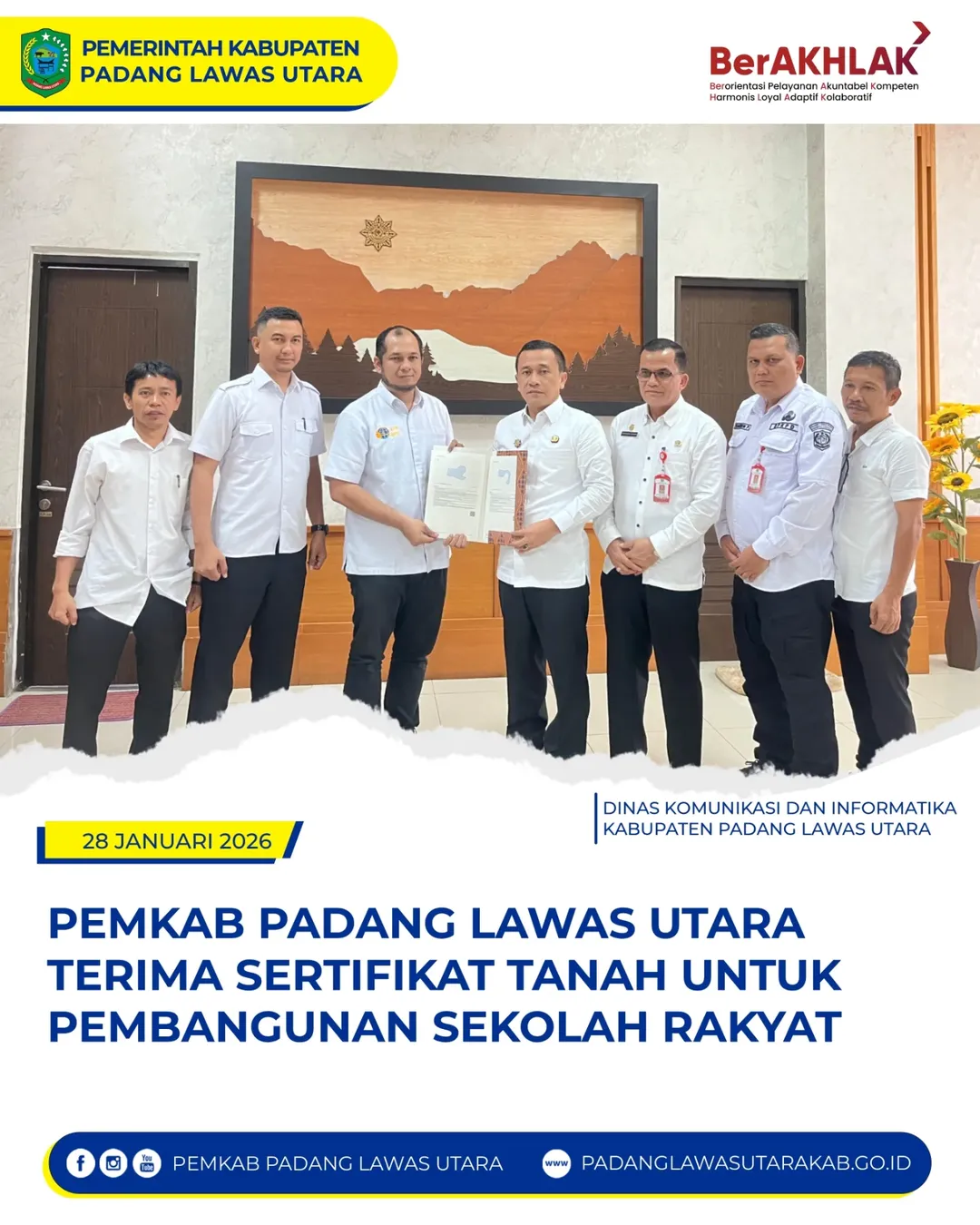 Pemerintah Kabupaten Padang Lawas Utara menerima Sertifikat Tanah untuk Pembangunan Sekolah Rakyat