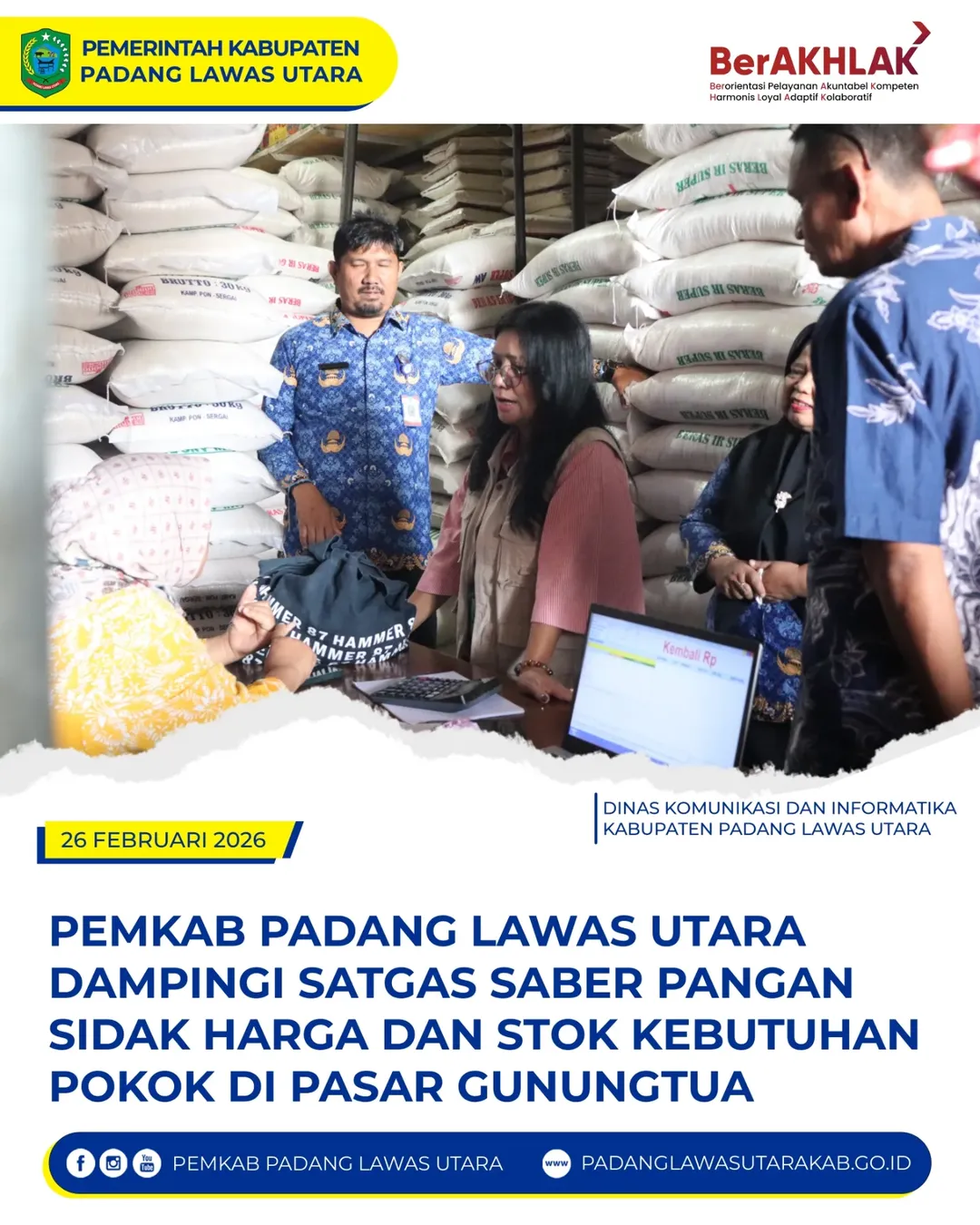 Pemkab Padang Lawas Utara Dampingi Satgas Saber Pangan Sidak Harga dan Stok Kebutuhan Pangan di Pasar Gunungtua