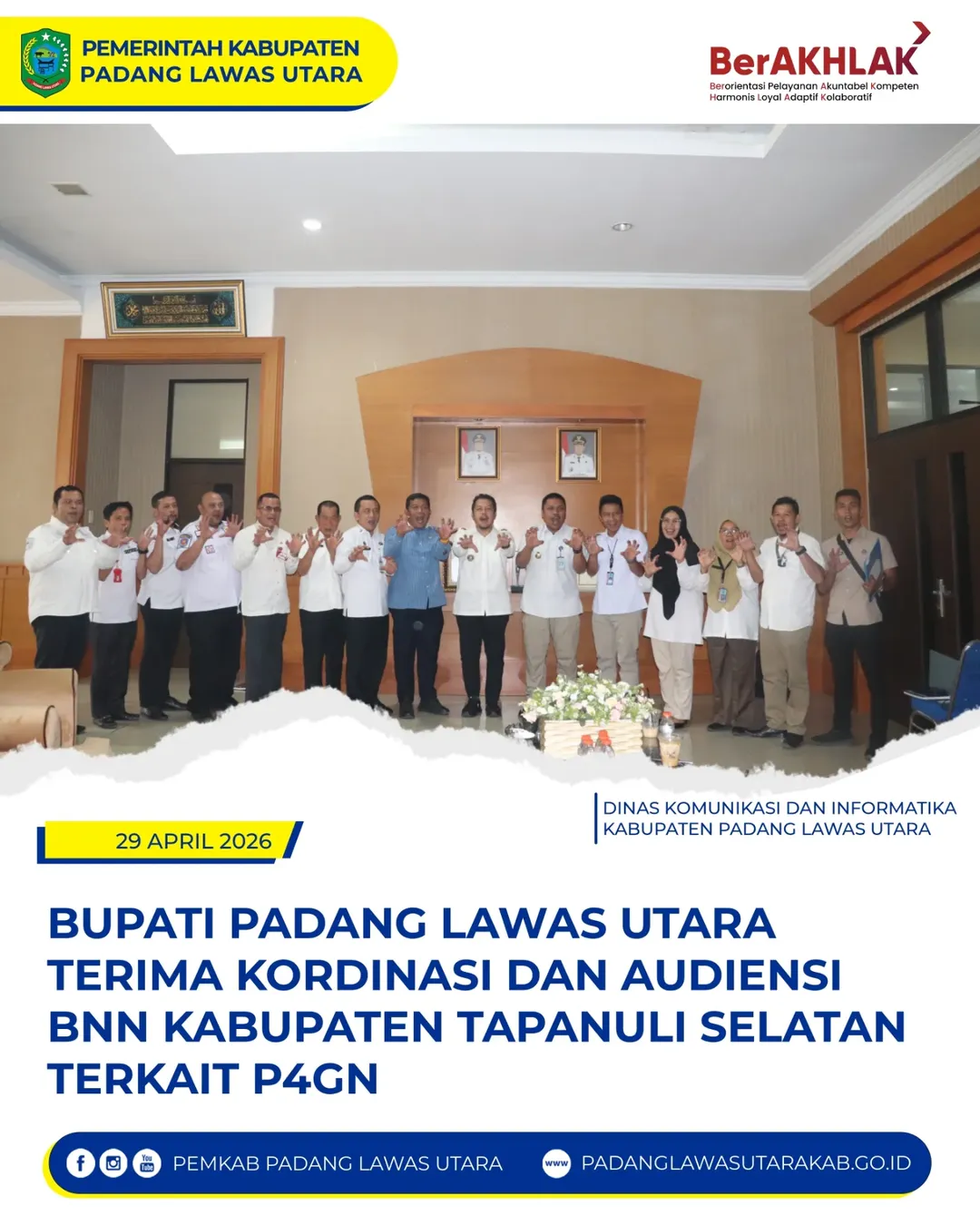 Bupati Padang Lawas Utara Terima Koordinasi dan Audiensi BNN Kabupaten Tapanuli Selatan Terkait P4GN