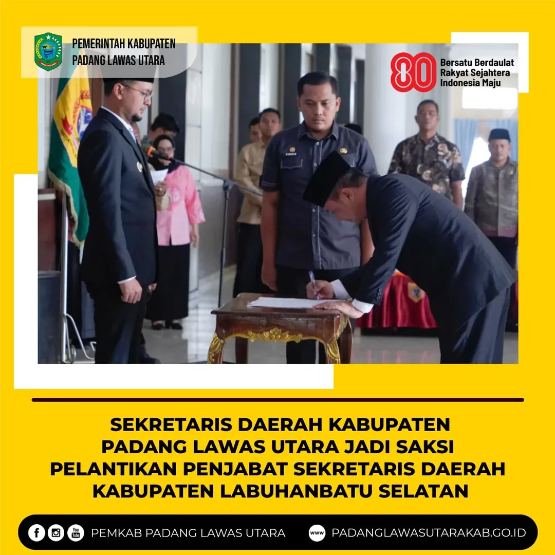 Sekda Paluta Menjadi Saksi Pengambilan Sumpah Jabatan dan Pelantikan Penjabat Sekretaris Daerah Kabupaten Labuhanbatu Selatan 
